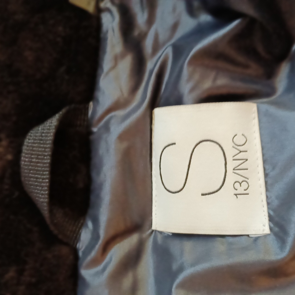 S 13/NYC Puffer Jacket Size Med, Olive Green with Faux Brown Fur Collar - Picture 5 of 6